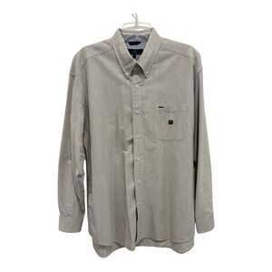 Woods Woods Shirt Mens XL Gray White Striped Oxford‎ Extra Large Long Sleeve